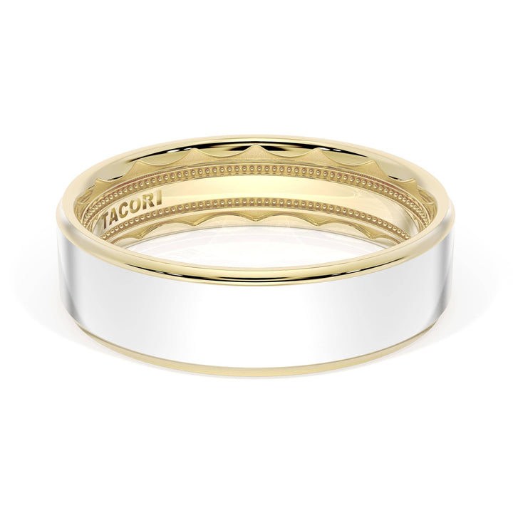 Flat High Polish Finish Wedding Band in 18kt Yellow Gold & 18kt White Gold