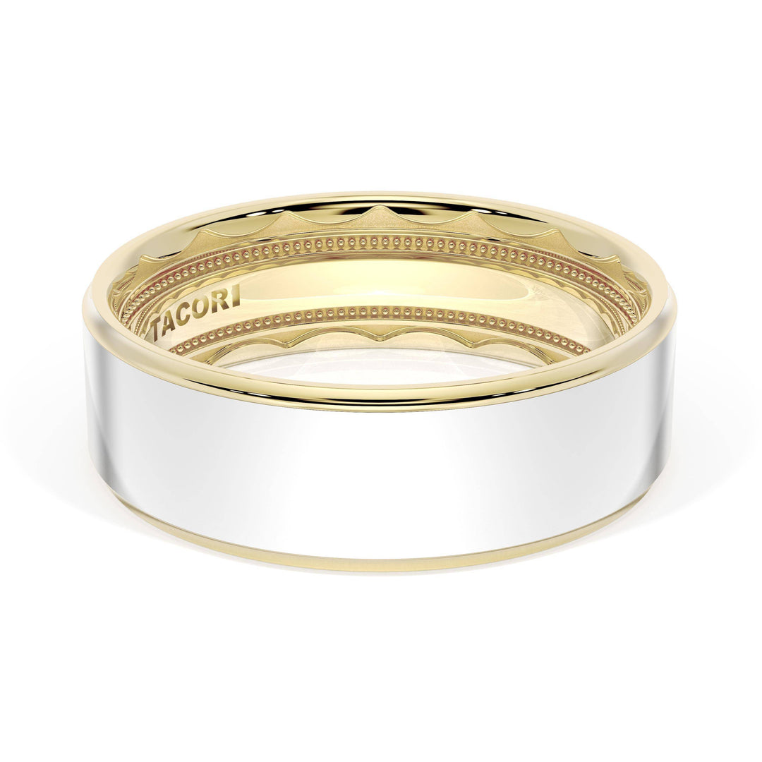 Flat High Polish Finish Wedding Band in 18kt Yellow Gold & 18kt White Gold
