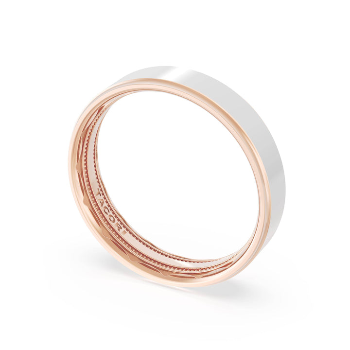 Flat High Polish Finish Wedding Band in 18kt Rose Gold & 18kt White Gold