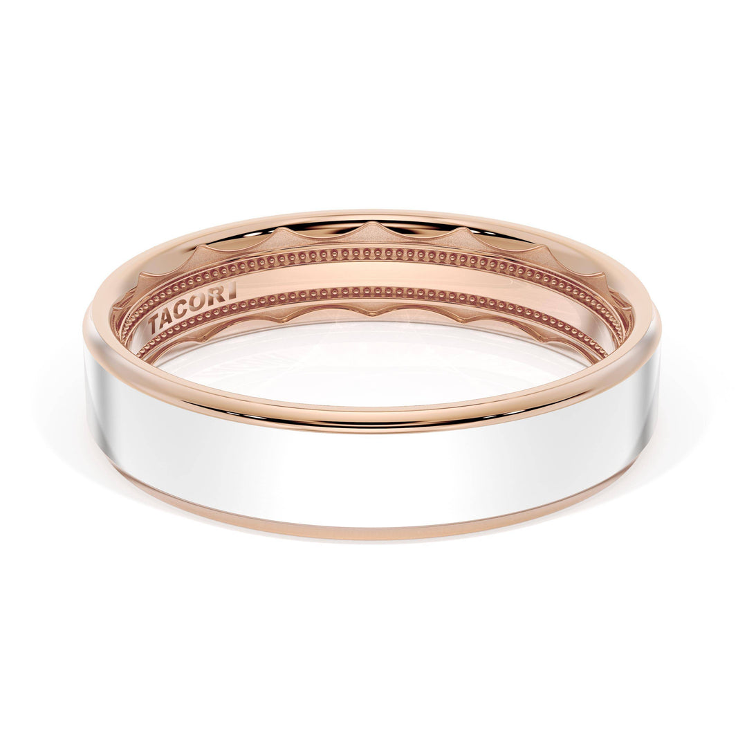 Flat High Polish Finish Wedding Band in 18kt Rose Gold & 18kt White Gold