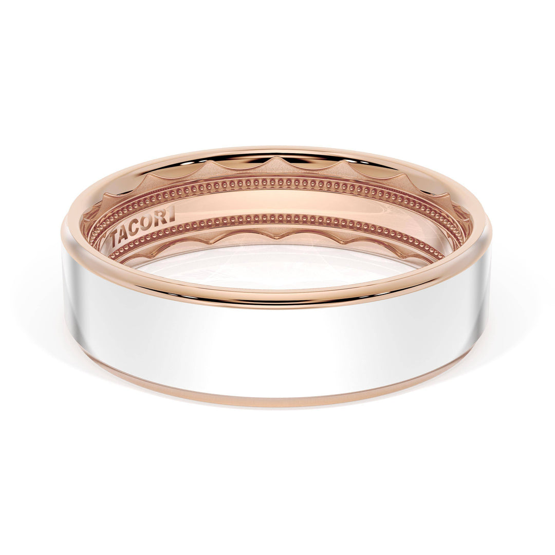 Flat High Polish Finish Wedding Band in 18kt Rose Gold & 18kt White Gold