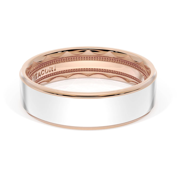 Flat High Polish Finish Wedding Band in 18kt Rose Gold & 18kt White Gold