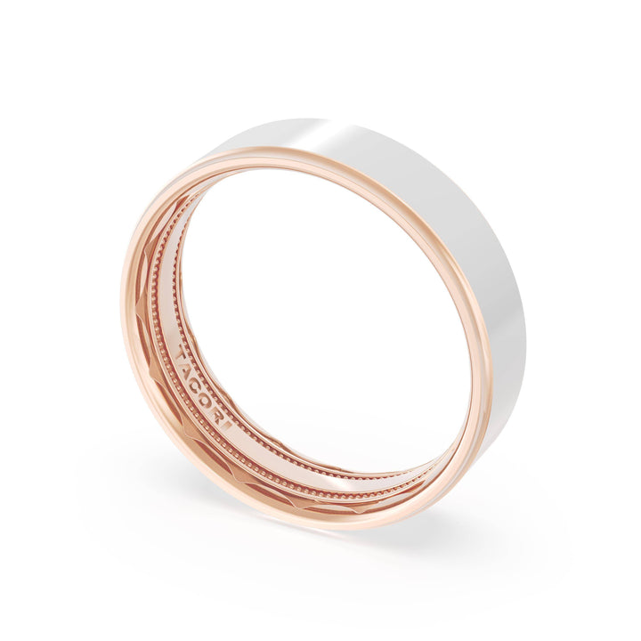 Flat High Polish Finish Wedding Band in 18kt Rose Gold & 18kt White Gold