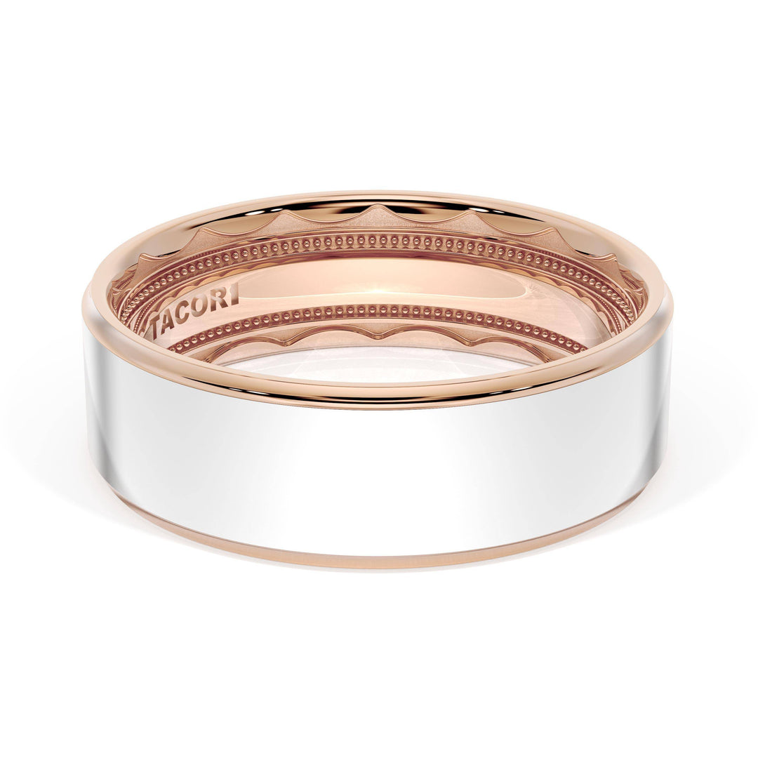 Flat High Polish Finish Wedding Band in 18kt Rose Gold & 18kt White Gold
