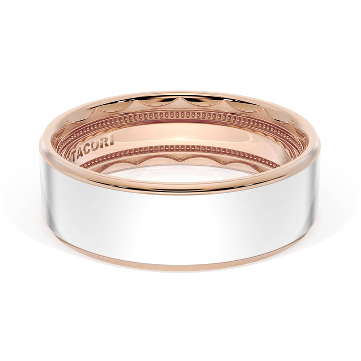 Flat High Polish Finish Wedding Band in 18kt Rose Gold & 18kt White Gold