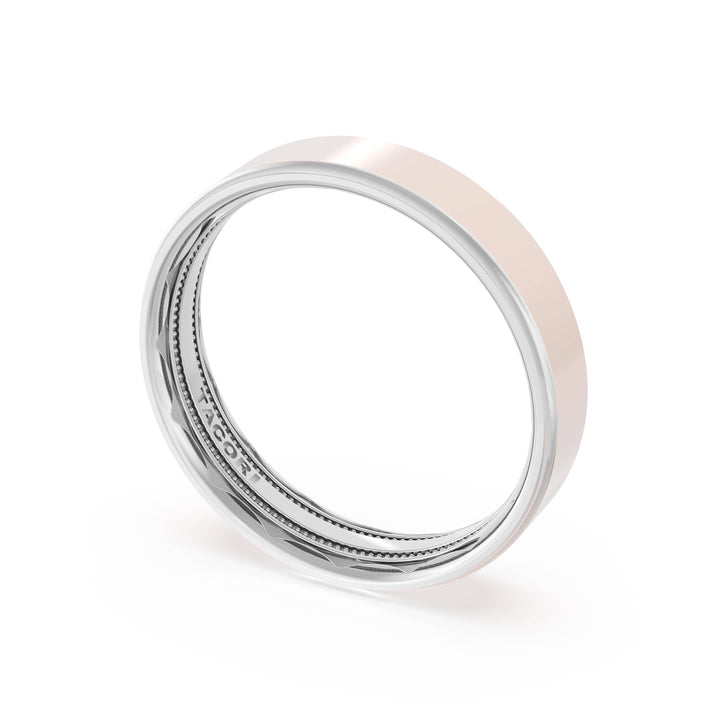 Flat High Polish Finish Wedding Band in Platinum & 18kt Rose Gold