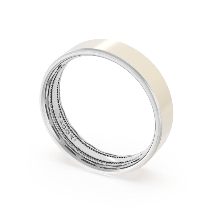 Flat High Polish Finish Wedding Band in Platinum & 18kt Yellow Gold