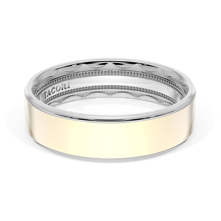 Flat High Polish Finish Wedding Band in Platinum & 18kt Yellow Gold
