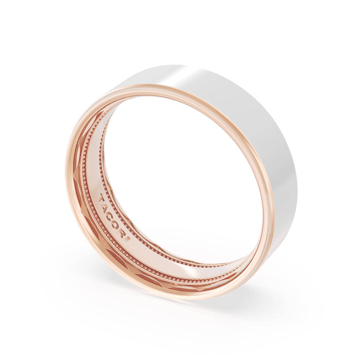 Flat High Polish Finish Wedding Band in 18kt Rose Gold & Platinum