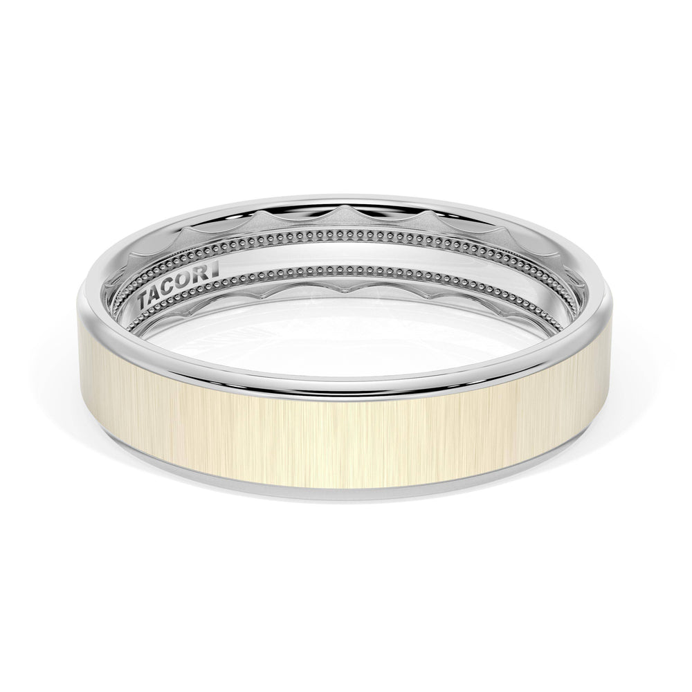Flat Satin Finish Wedding Band in 18kt White Gold & 18kt Yellow Gold
