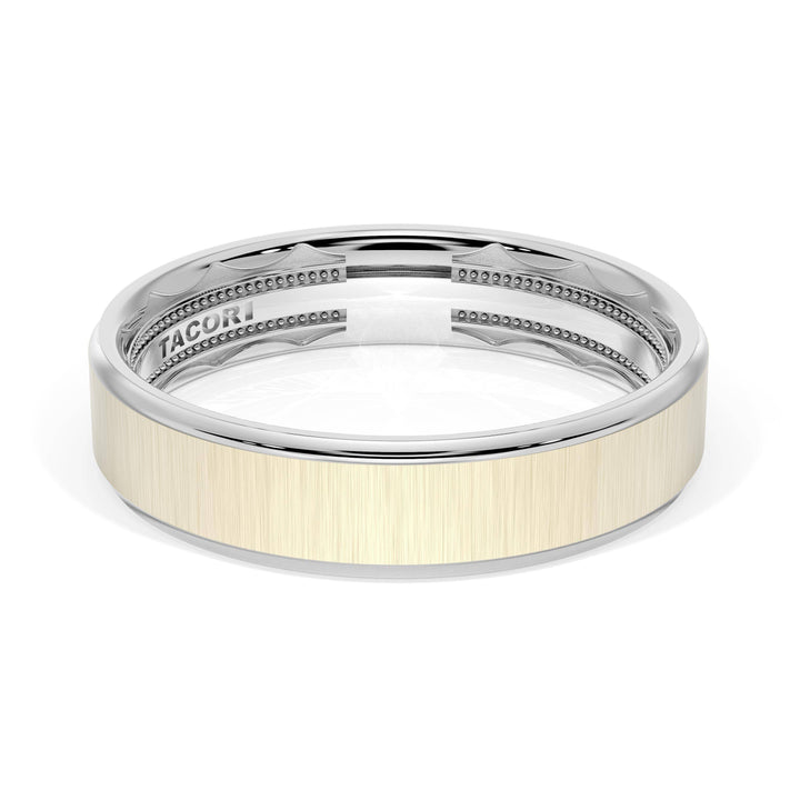 Flat Satin Finish Wedding Band in 18kt White Gold & 18kt Yellow Gold