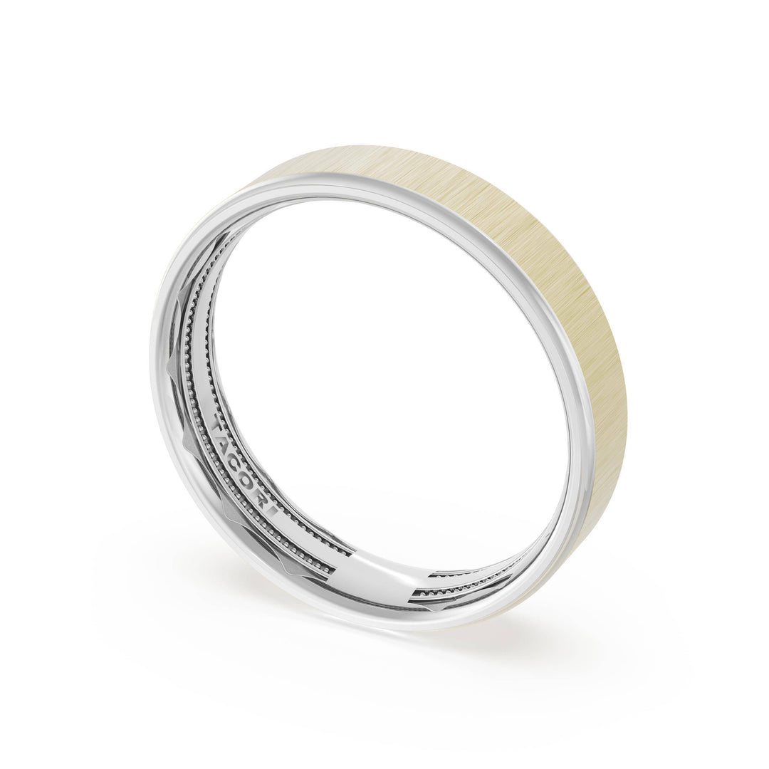 Flat Satin Finish Wedding Band in 18kt White Gold & 18kt Yellow Gold