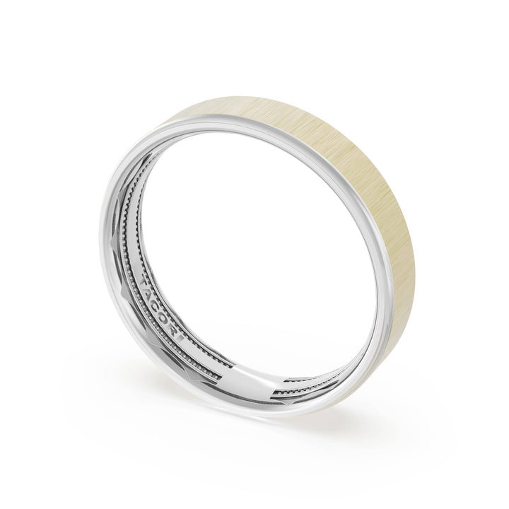 Flat Satin Finish Wedding Band in 18kt White Gold & 18kt Yellow Gold