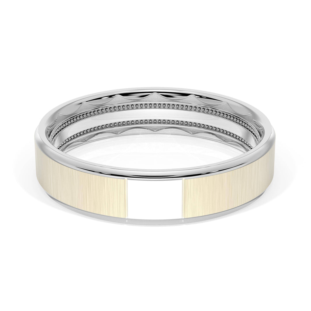 Flat Satin Finish Wedding Band in 18kt White Gold & 18kt Yellow Gold