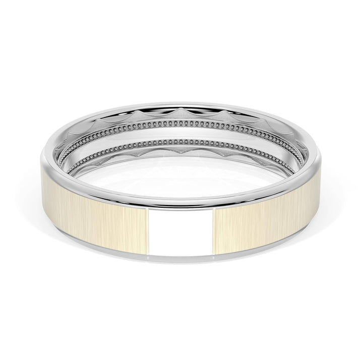 Flat Satin Finish Wedding Band in 18kt White Gold & 18kt Yellow Gold