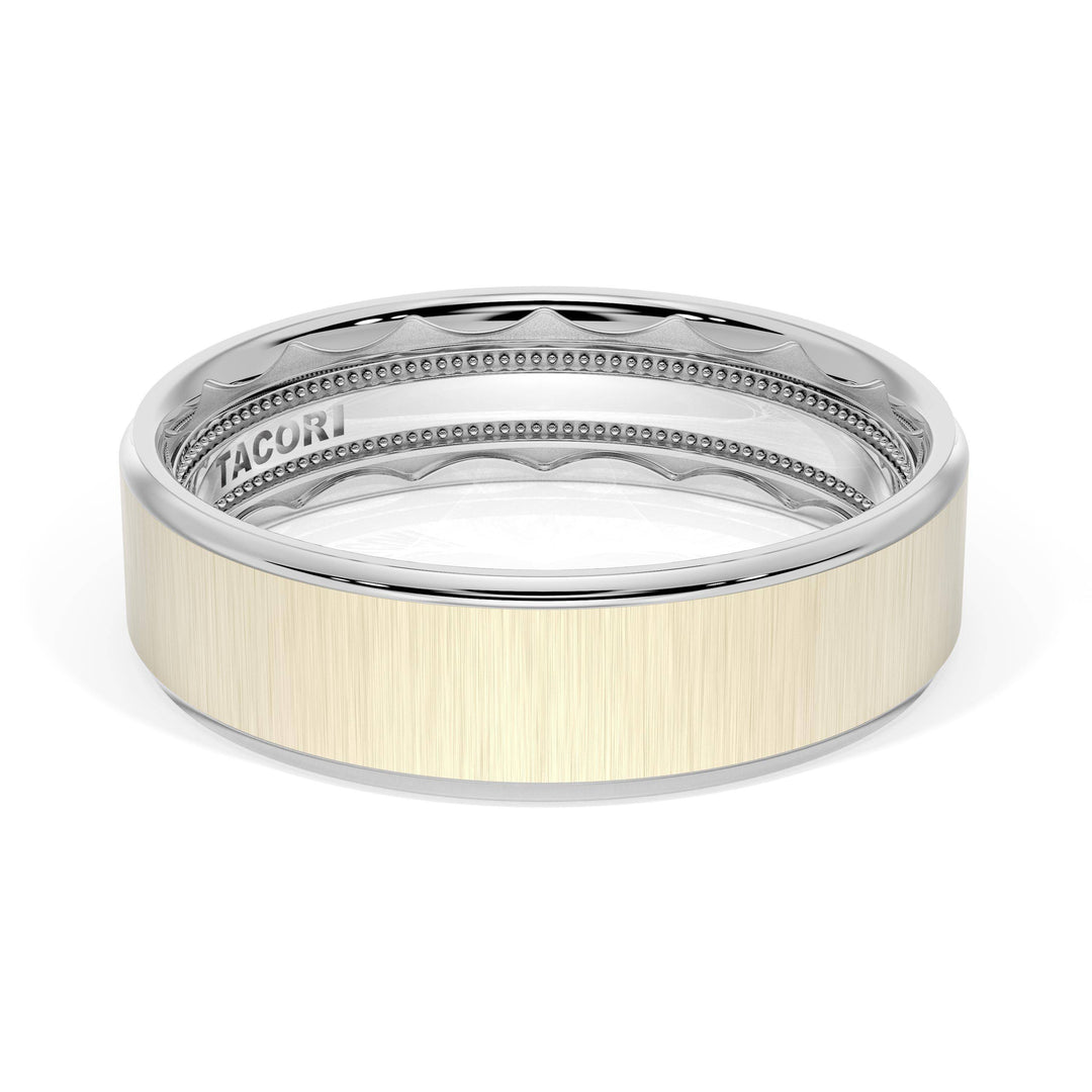 Flat Satin Finish Wedding Band in 18kt White Gold & 18kt Yellow Gold
