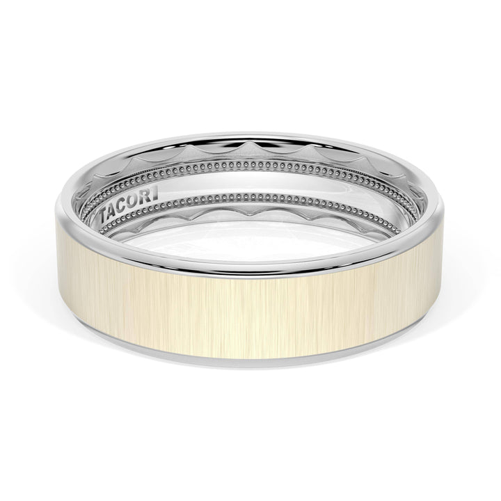 Flat Satin Finish Wedding Band in 18kt White Gold & 18kt Yellow Gold