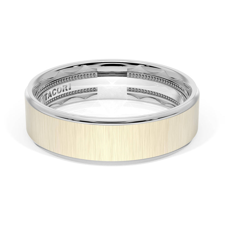 Flat Satin Finish Wedding Band in 18kt White Gold & 18kt Yellow Gold