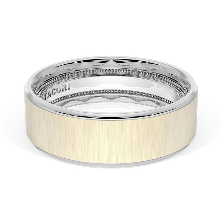Flat Satin Finish Wedding Band in 18kt White Gold & 18kt Yellow Gold