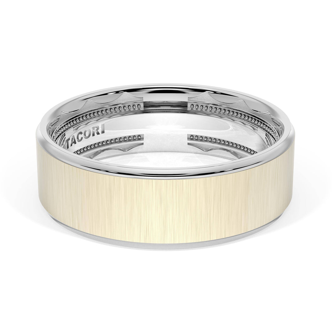 Flat Satin Finish Wedding Band in 18kt White Gold & 18kt Yellow Gold