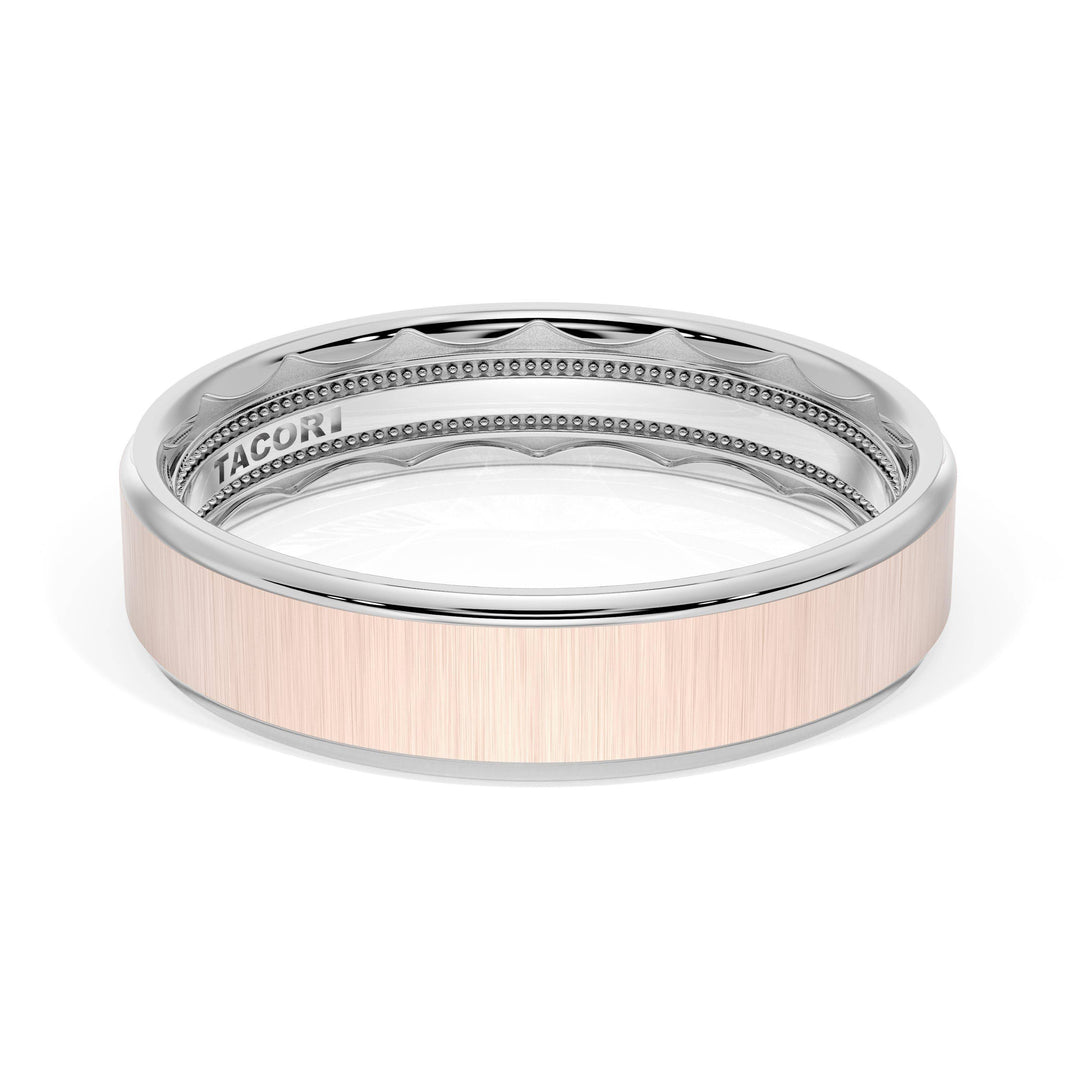 Flat Satin Finish Wedding Band in 18kt White Gold & 18kt Rose Gold