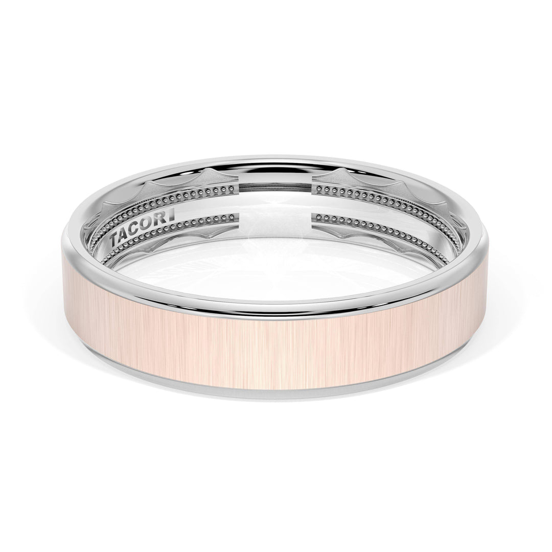 Flat Satin Finish Wedding Band in 18kt White Gold & 18kt Rose Gold