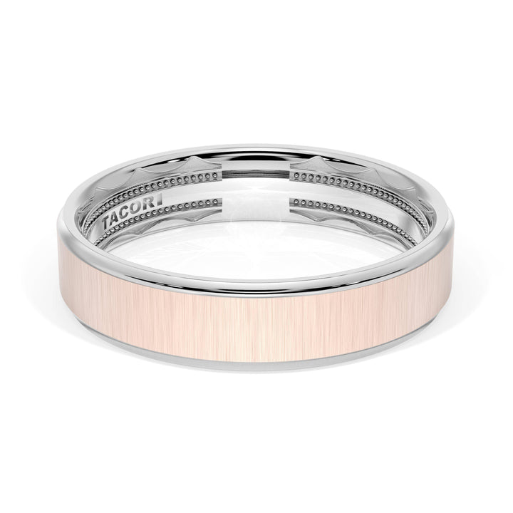 Flat Satin Finish Wedding Band in 18kt White Gold & 18kt Rose Gold