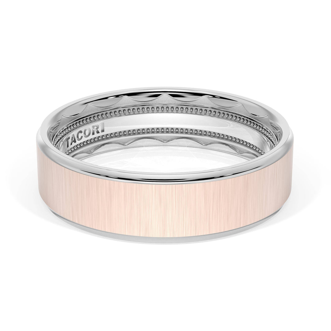 Flat Satin Finish Wedding Band in 18kt White Gold & 18kt Rose Gold