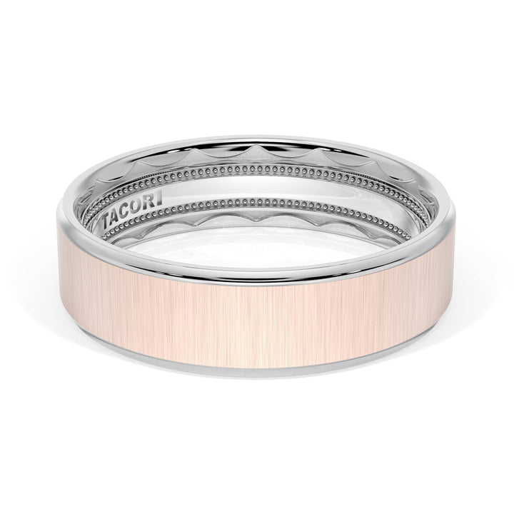 Flat Satin Finish Wedding Band in 18kt White Gold & 18kt Rose Gold