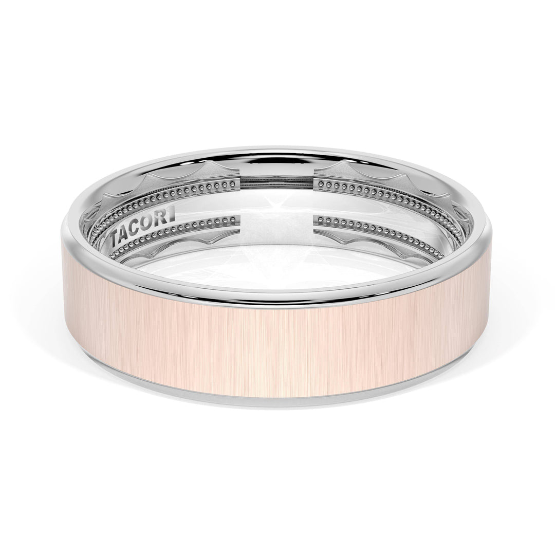 Flat Satin Finish Wedding Band in 18kt White Gold & 18kt Rose Gold