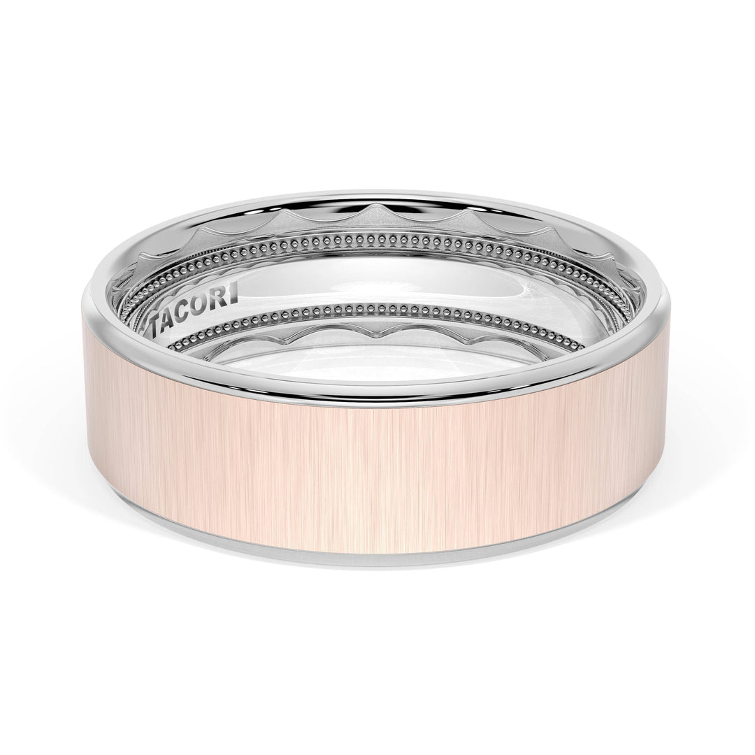 Flat Satin Finish Wedding Band in 18kt White Gold & 18kt Rose Gold