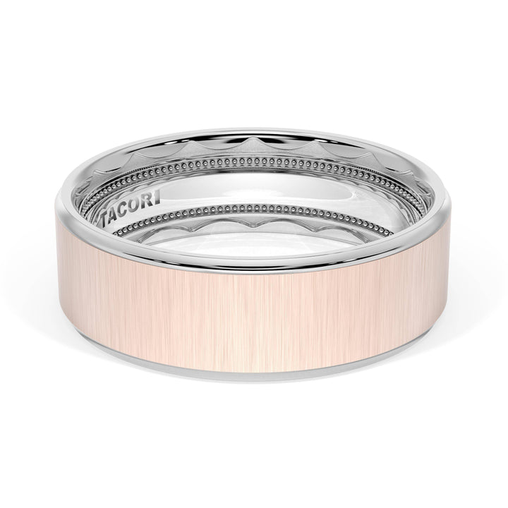 Flat Satin Finish Wedding Band in 18kt White Gold & 18kt Rose Gold