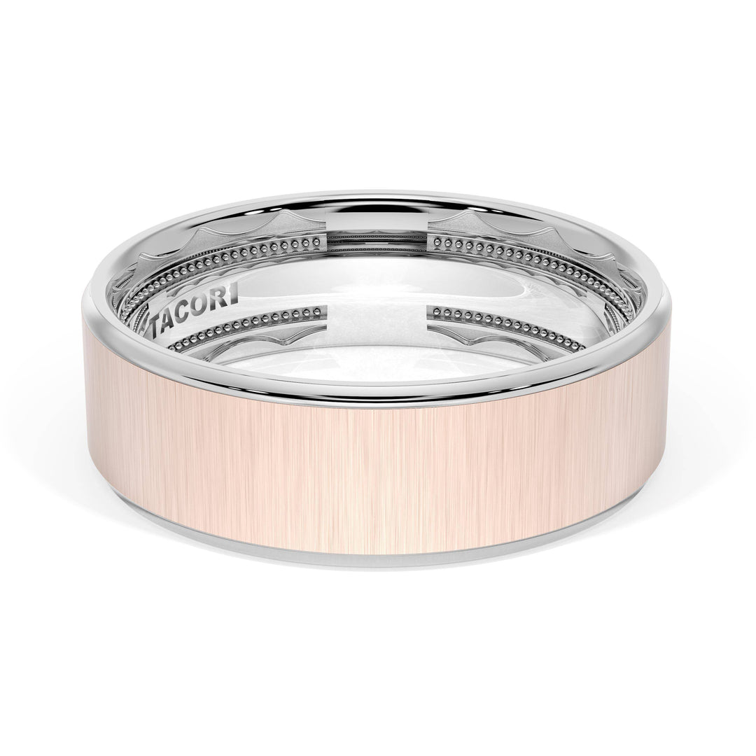 Flat Satin Finish Wedding Band in 18kt White Gold & 18kt Rose Gold