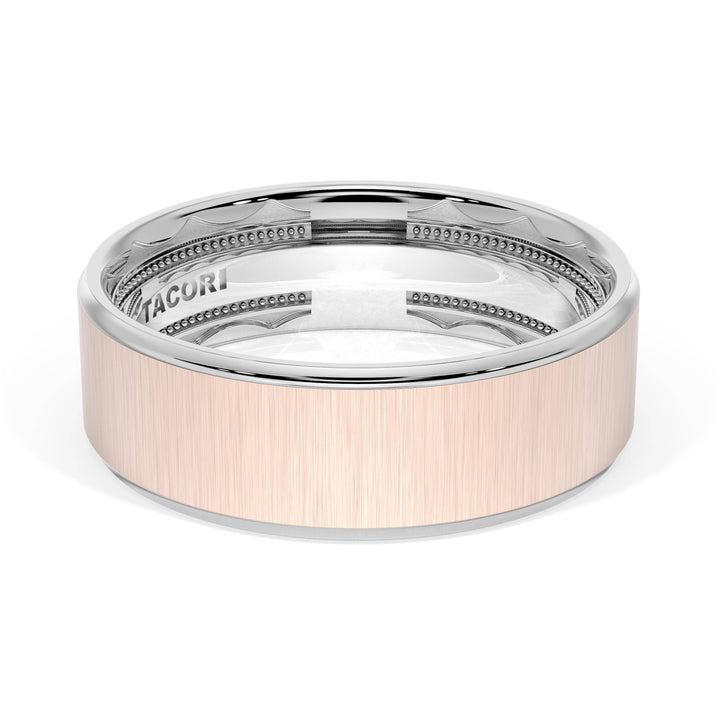 Flat Satin Finish Wedding Band in 18kt White Gold & 18kt Rose Gold