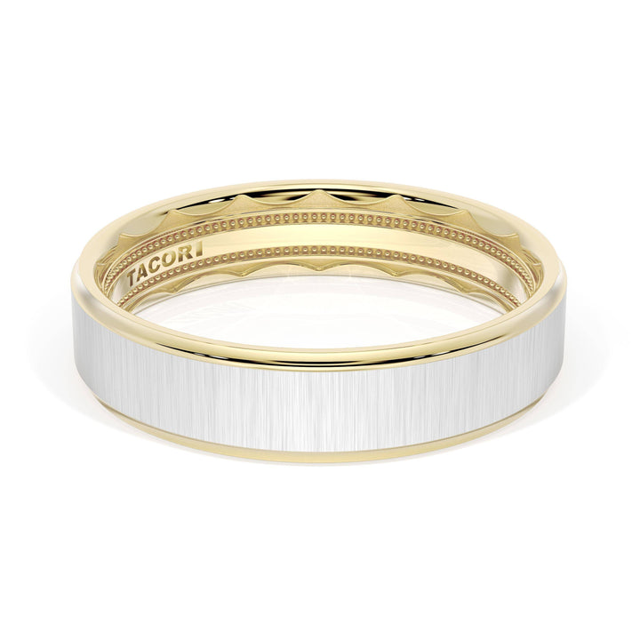 Flat Satin Finish Wedding Band in 18kt Yellow Gold & 18kt White Gold
