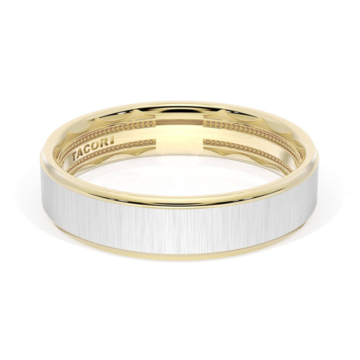 Flat Satin Finish Wedding Band in 18kt Yellow Gold & 18kt White Gold