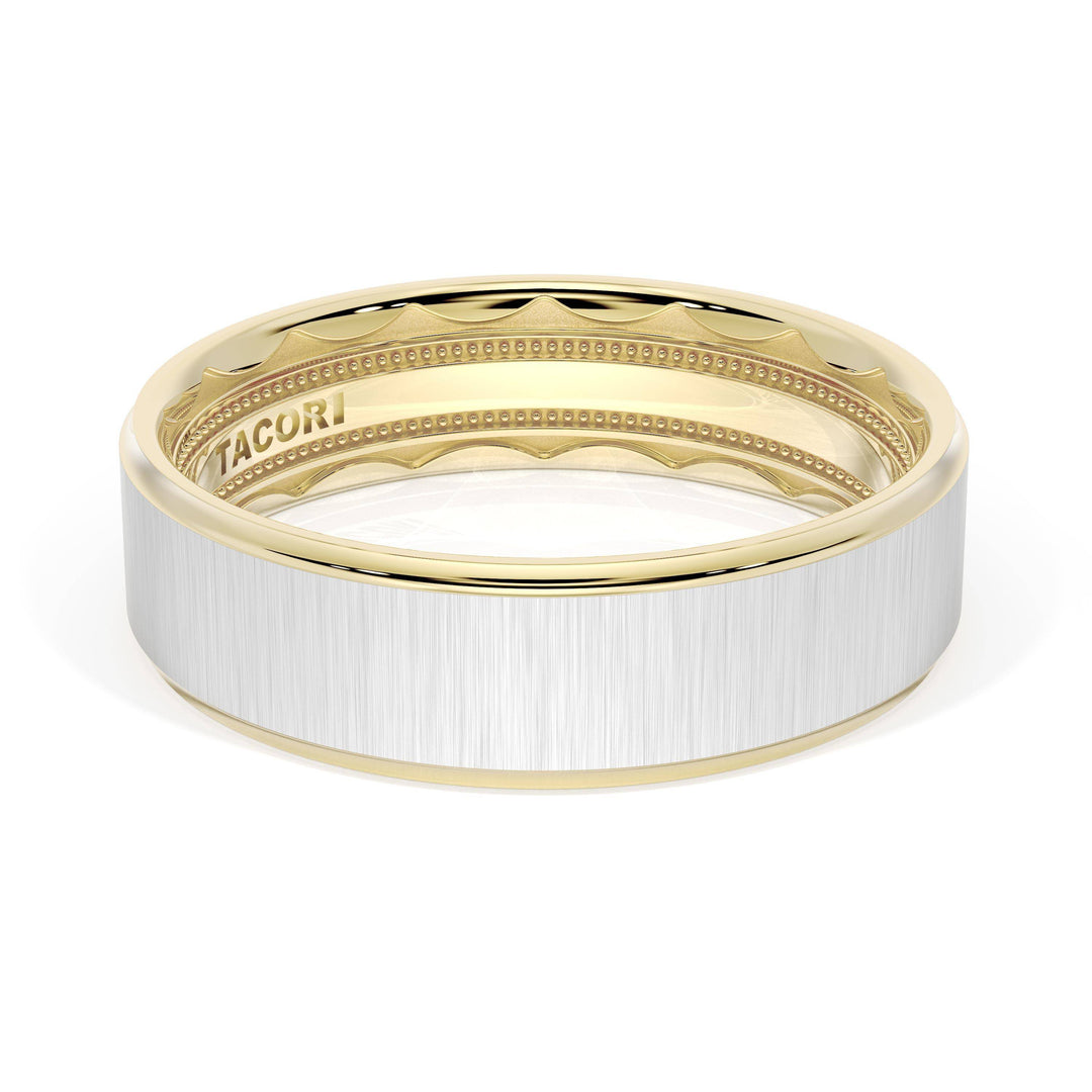 Flat Satin Finish Wedding Band in 18kt Yellow Gold & 18kt White Gold