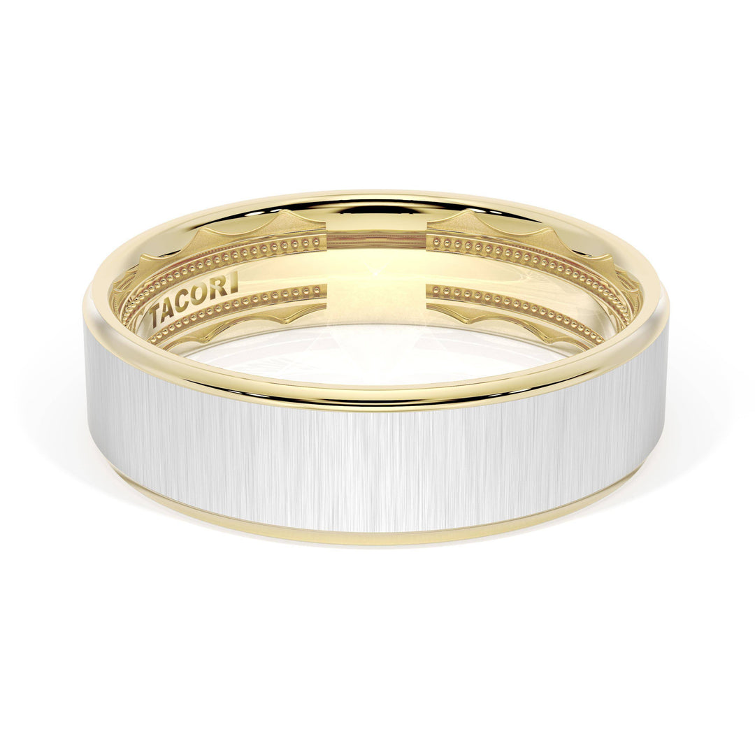 Flat Satin Finish Wedding Band in 18kt Yellow Gold & 18kt White Gold