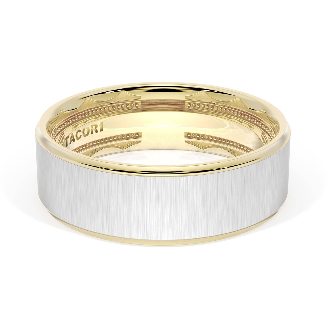 Flat Satin Finish Wedding Band in 18kt Yellow Gold & 18kt White Gold