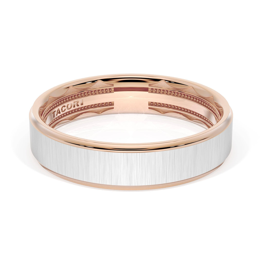 Flat Satin Finish Wedding Band in 18kt Rose Gold & 18kt White Gold