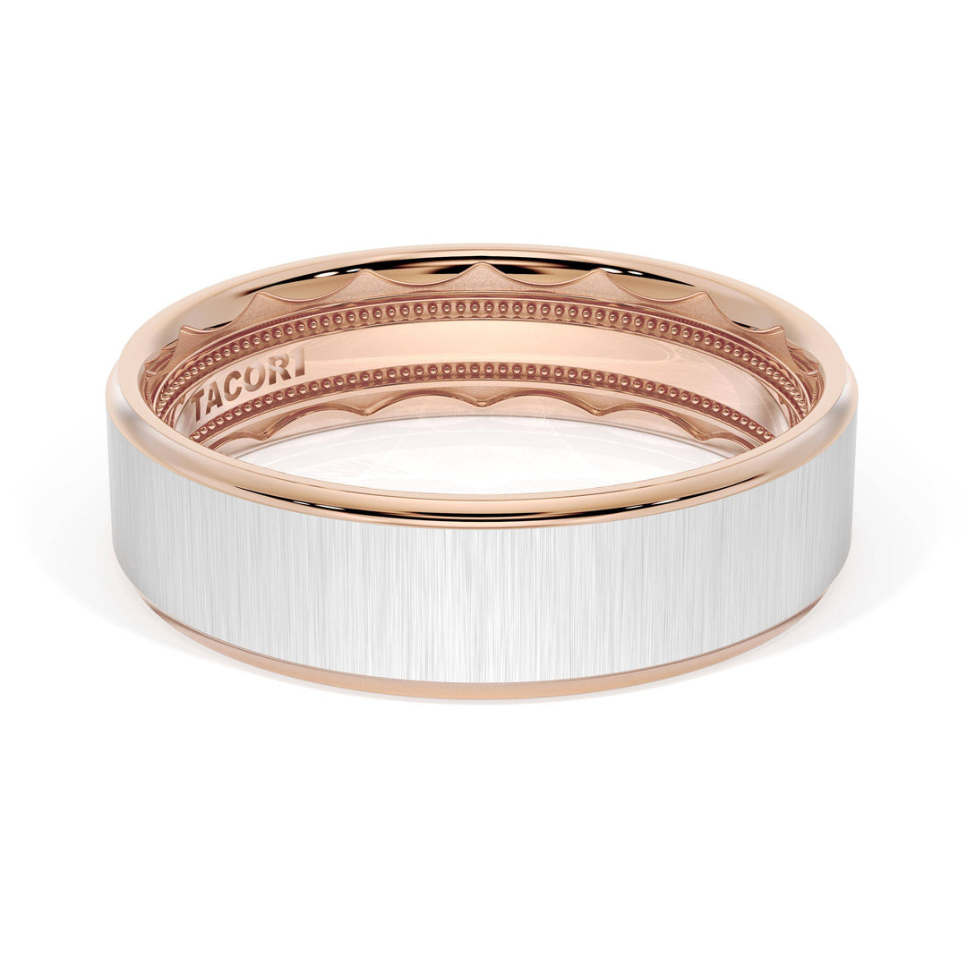 Flat Satin Finish Wedding Band in 18kt Rose Gold & 18kt White Gold