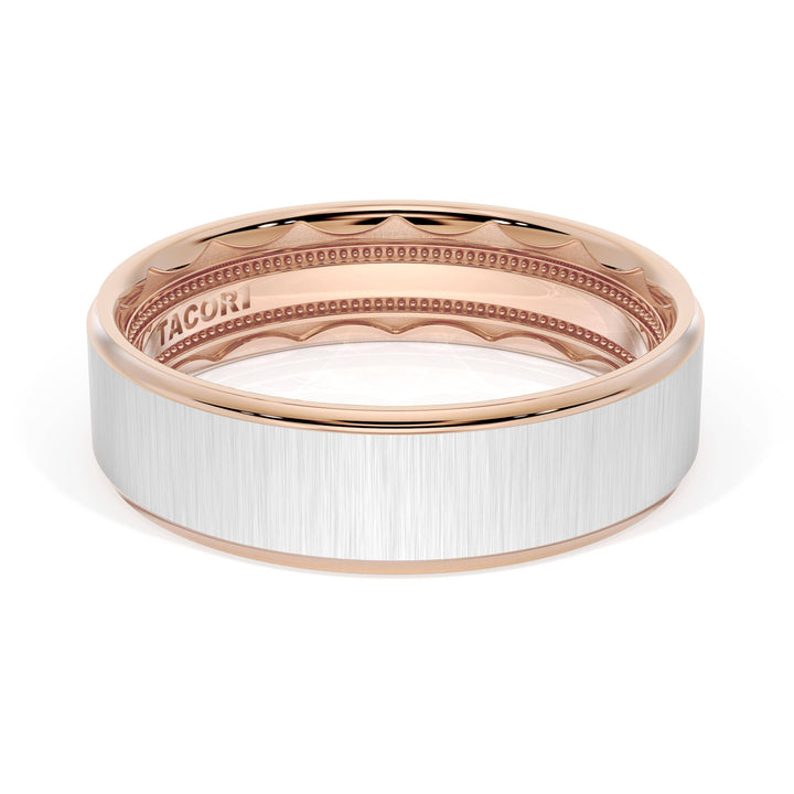 Flat Satin Finish Wedding Band in 18kt Rose Gold & 18kt White Gold