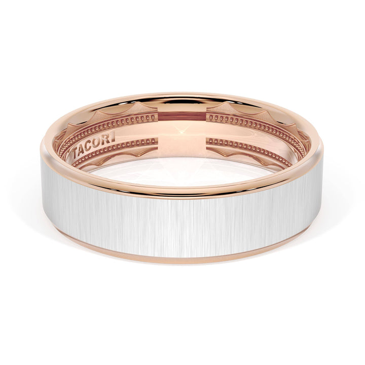 Flat Satin Finish Wedding Band in 18kt Rose Gold & 18kt White Gold
