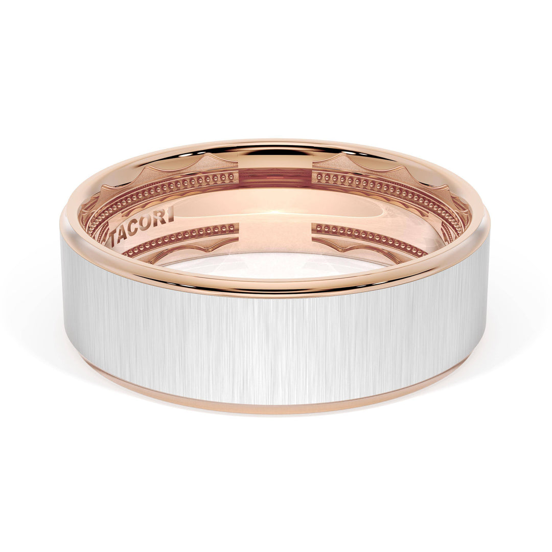 Flat Satin Finish Wedding Band in 18kt Rose Gold & 18kt White Gold
