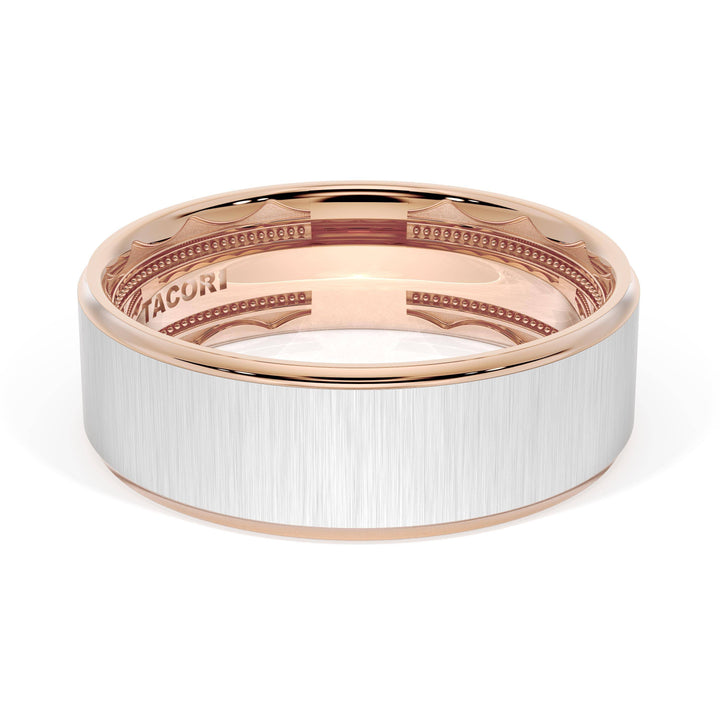 Flat Satin Finish Wedding Band in 18kt Rose Gold & 18kt White Gold