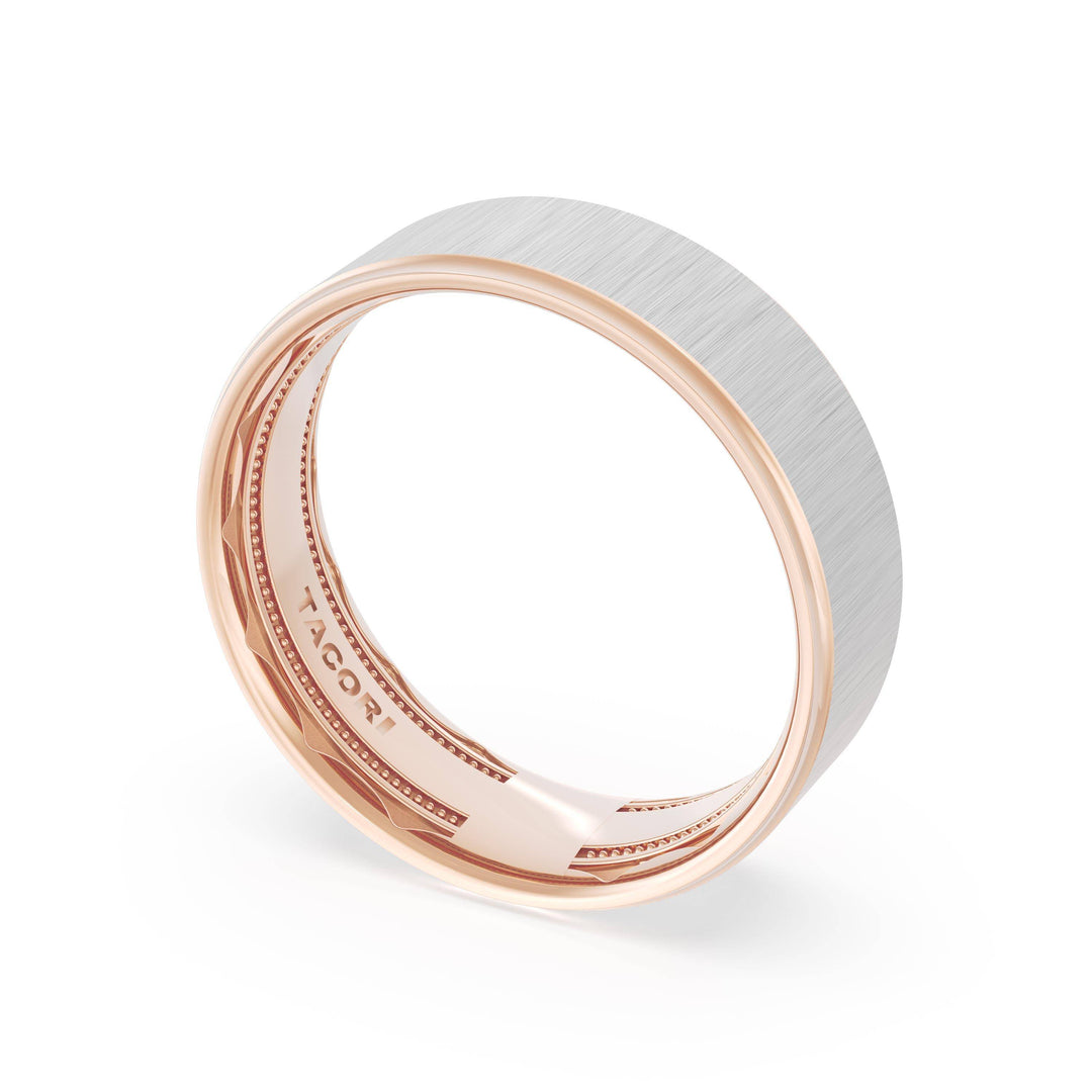 Flat Satin Finish Wedding Band in 18kt Rose Gold & 18kt White Gold