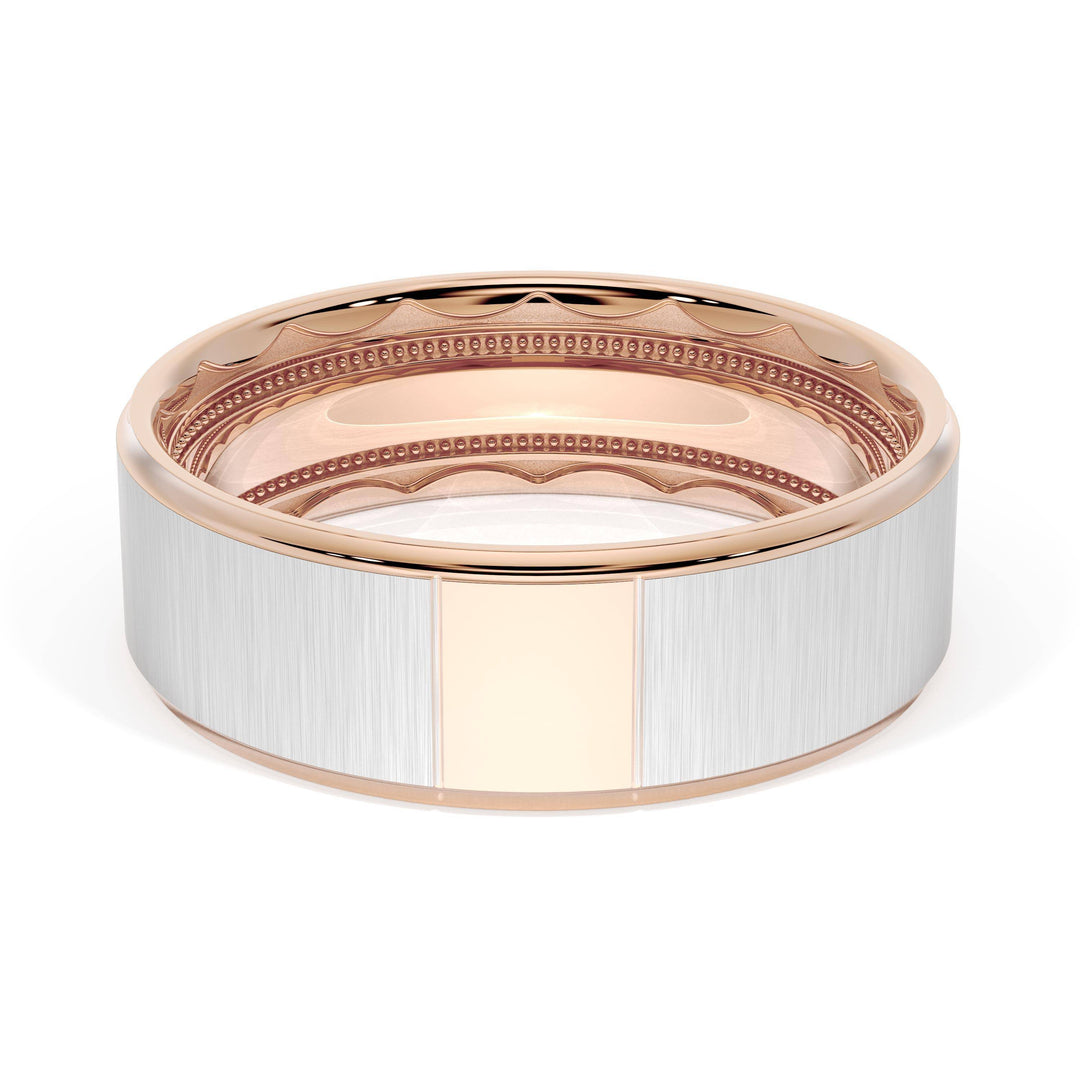 Flat Satin Finish Wedding Band in 18kt Rose Gold & 18kt White Gold