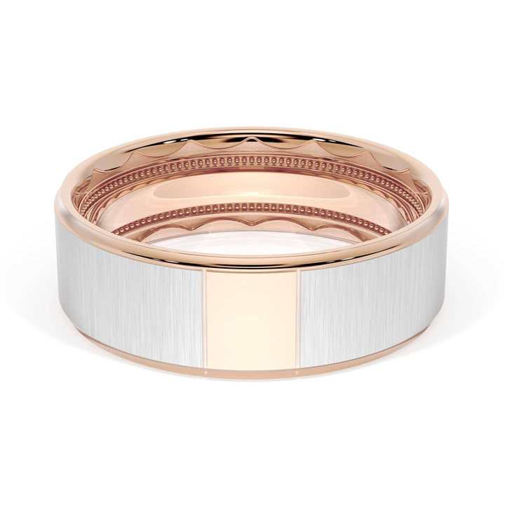 Flat Satin Finish Wedding Band in 18kt Rose Gold & 18kt White Gold