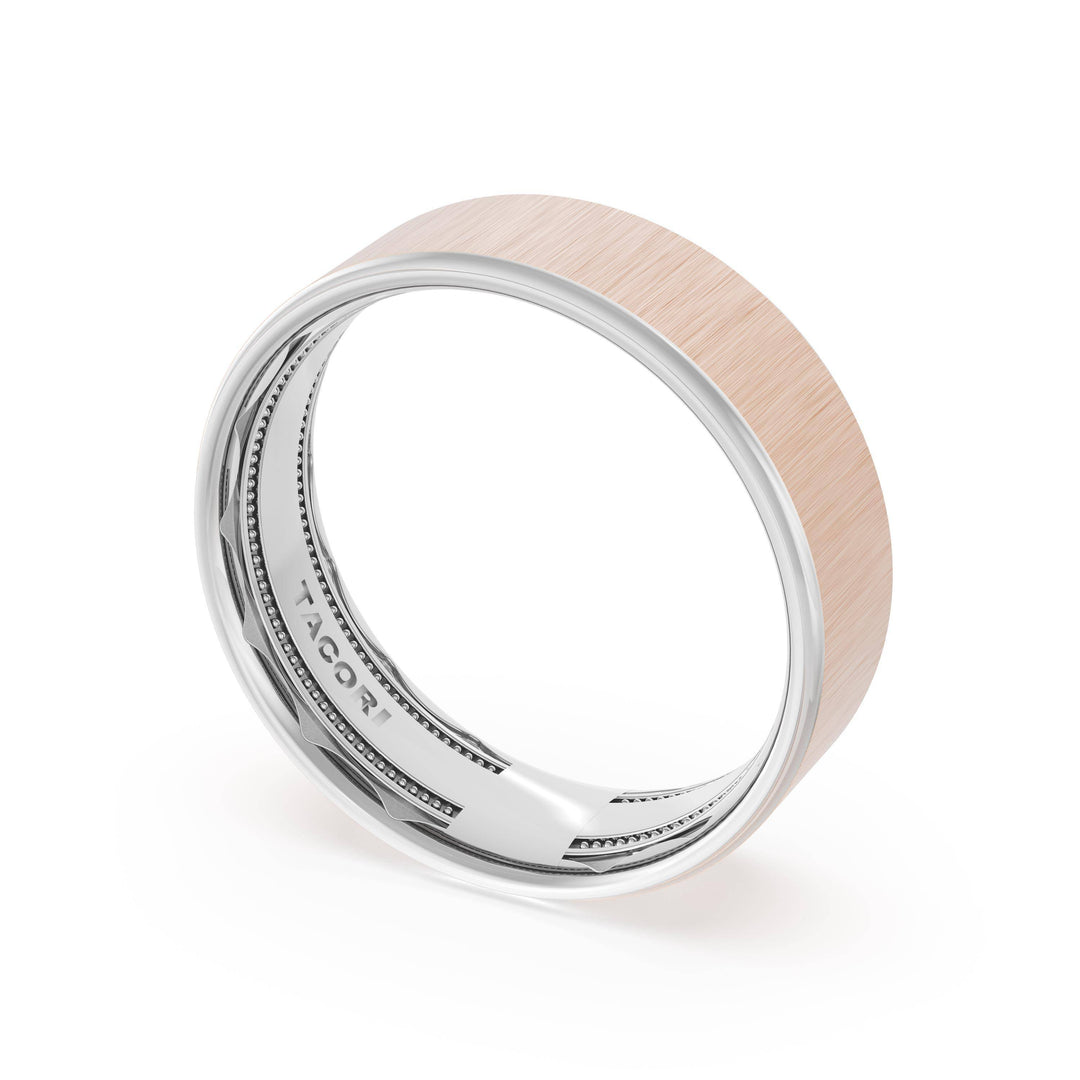 Flat Satin Finish Wedding Band in Platinum & 18kt Rose Gold