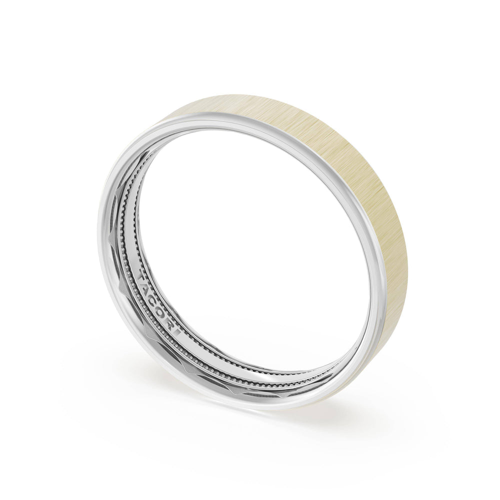 Flat Satin Finish Wedding Band in Platinum & 18kt Yellow Gold